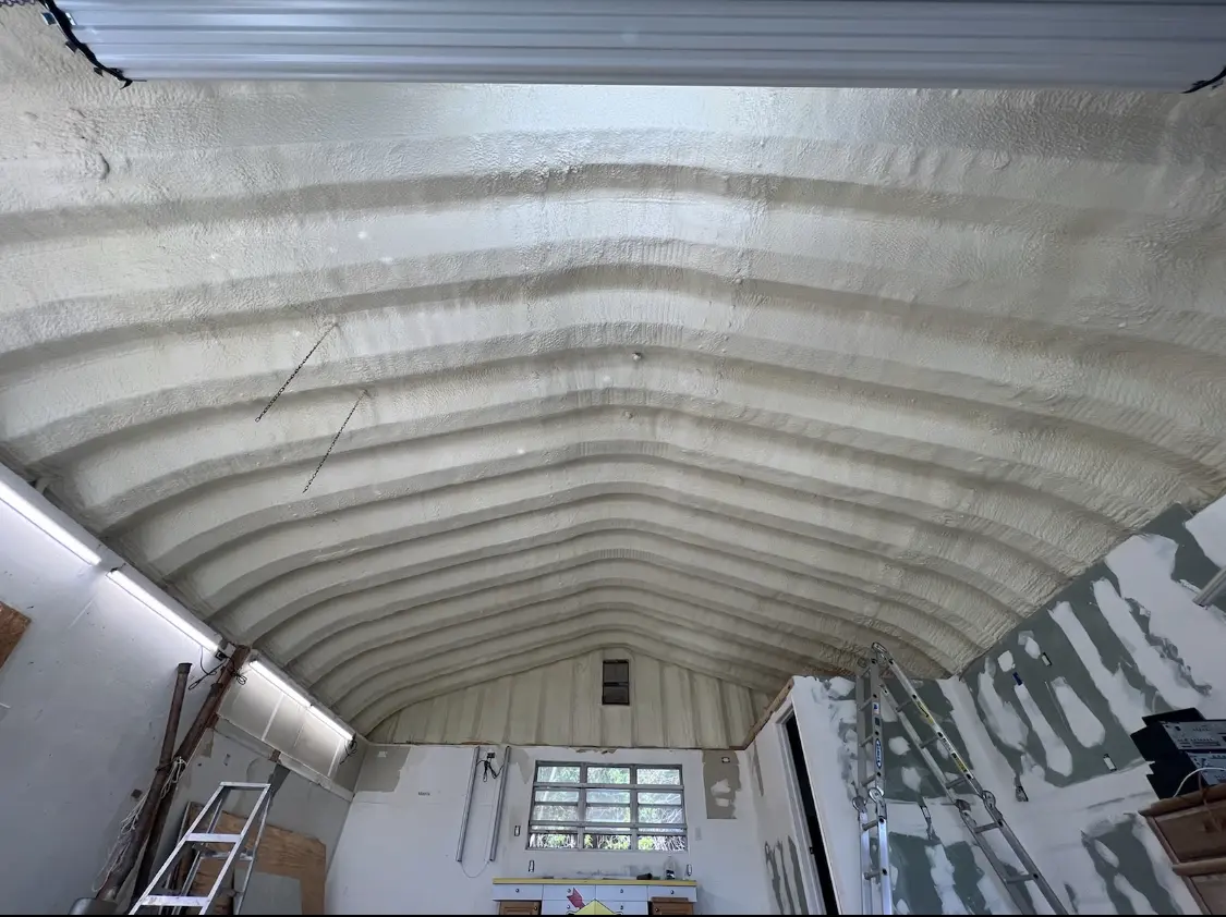 Spray polyurethane foam applied to the underside of a metal roof deck in Richton Park